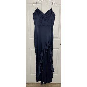 AQUA Strapless Navy Blue Ruffle Maxi Dress | size XL